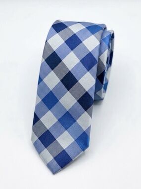 Perry Ellis Portfolio Men's Blue Gingham Plaid Check Silk Blend Neck Tie